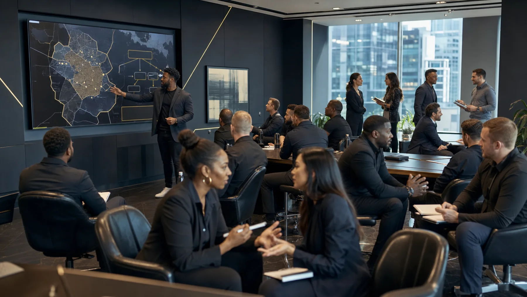Bushido team training in a modern sales office