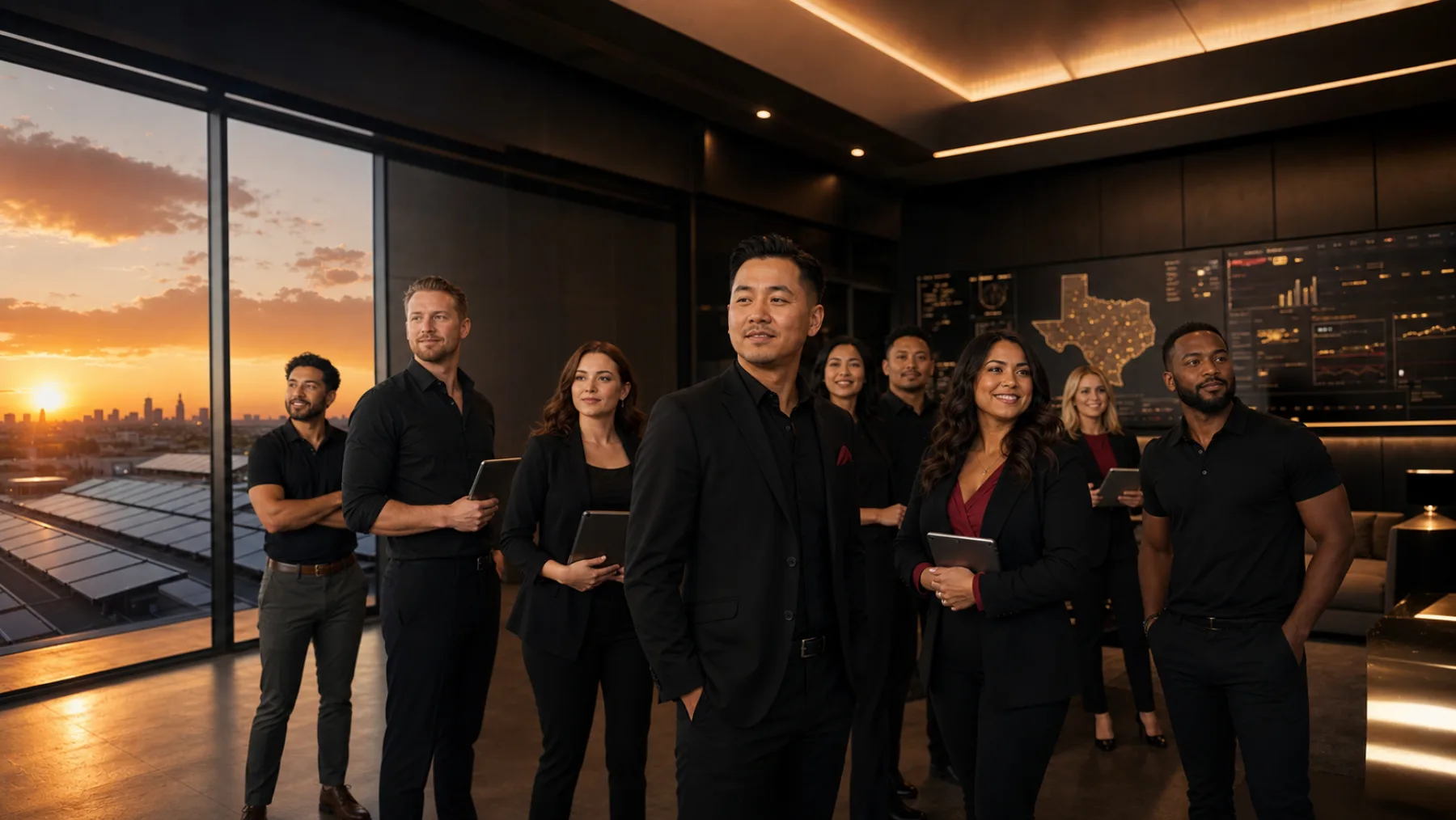 Professional Bushido sales organization team in a modern operations space